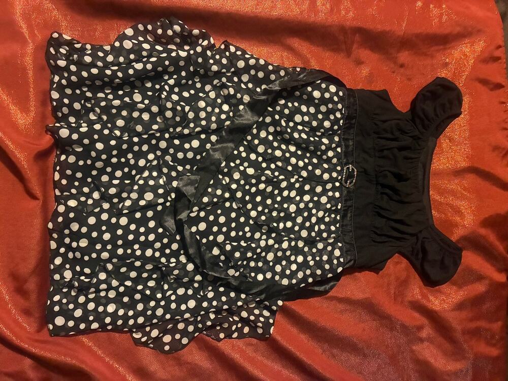 Disorderly Kids Dress Girls 16 Black White Polka Dot Party Skater Belted Satin